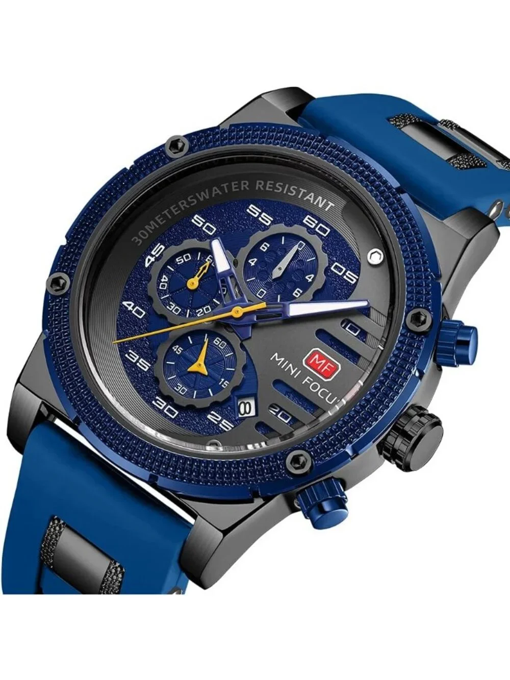 Men's Black Blue Chronograph Waterproof Sport Military Analog Quartz Wristwatch